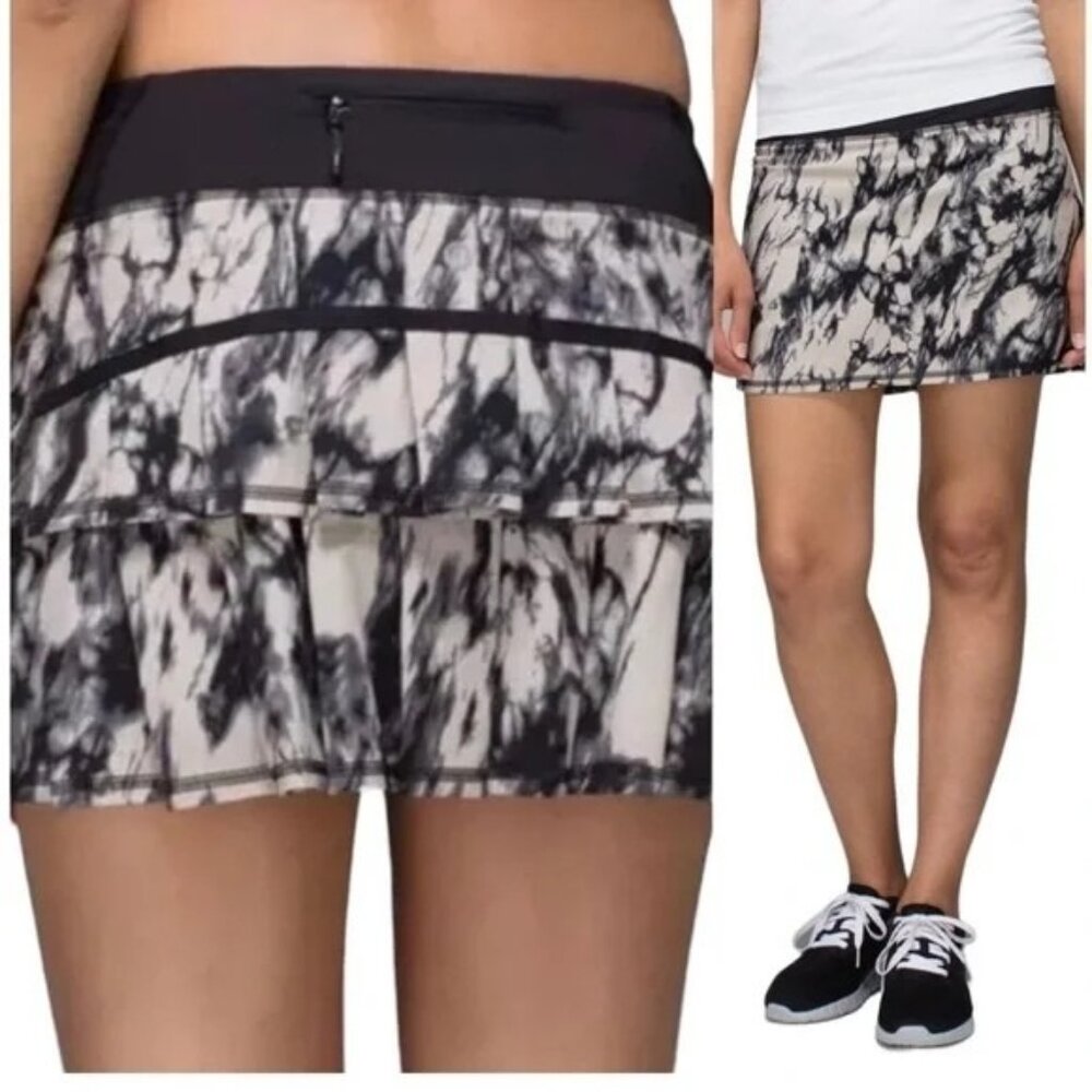 Lululemon Pace Setter Skirt 2 Black White Marble Tie Dye Pleated Tennis Skort m2